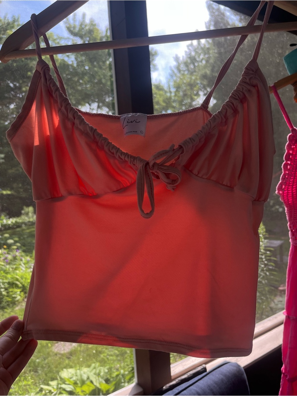 Olivia Rae Coral Tie-Front Crop Tank